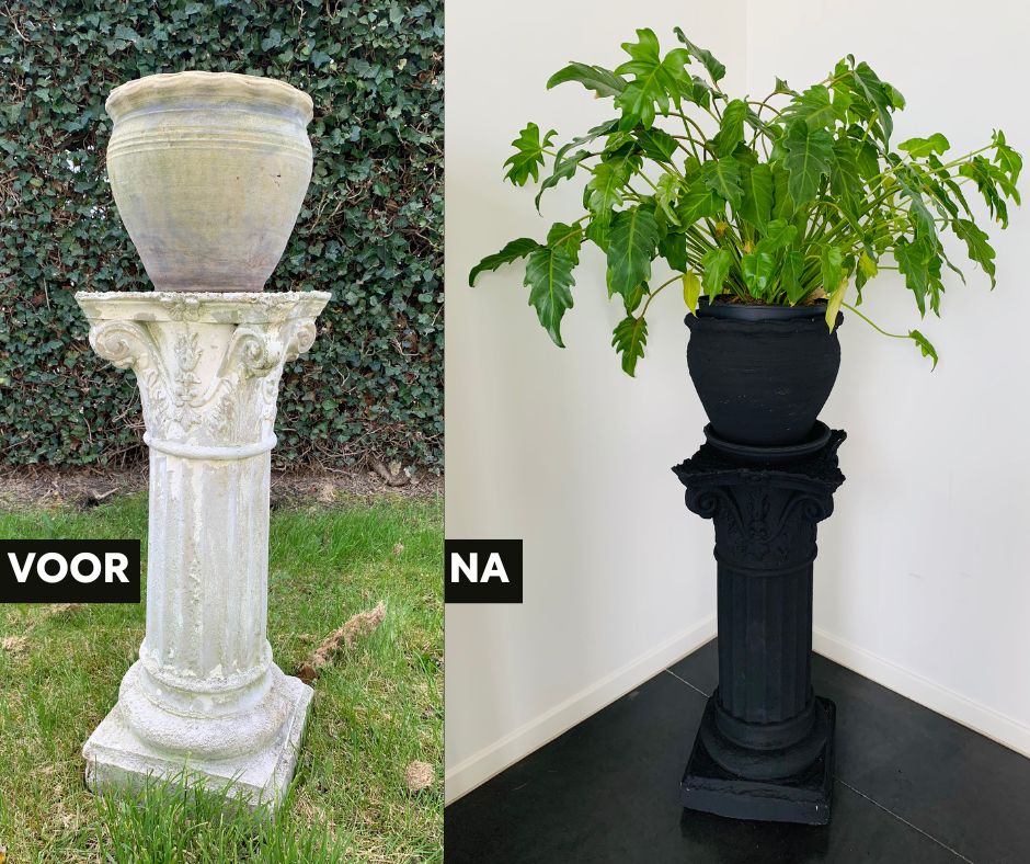 Een pilaar en vaas upcyclen met PMD: voor en na